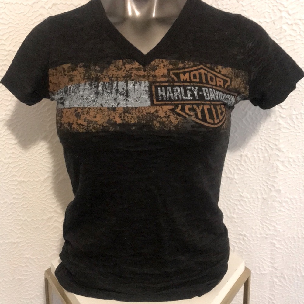 Harley Davidson Black See-through V-neck T-shirt